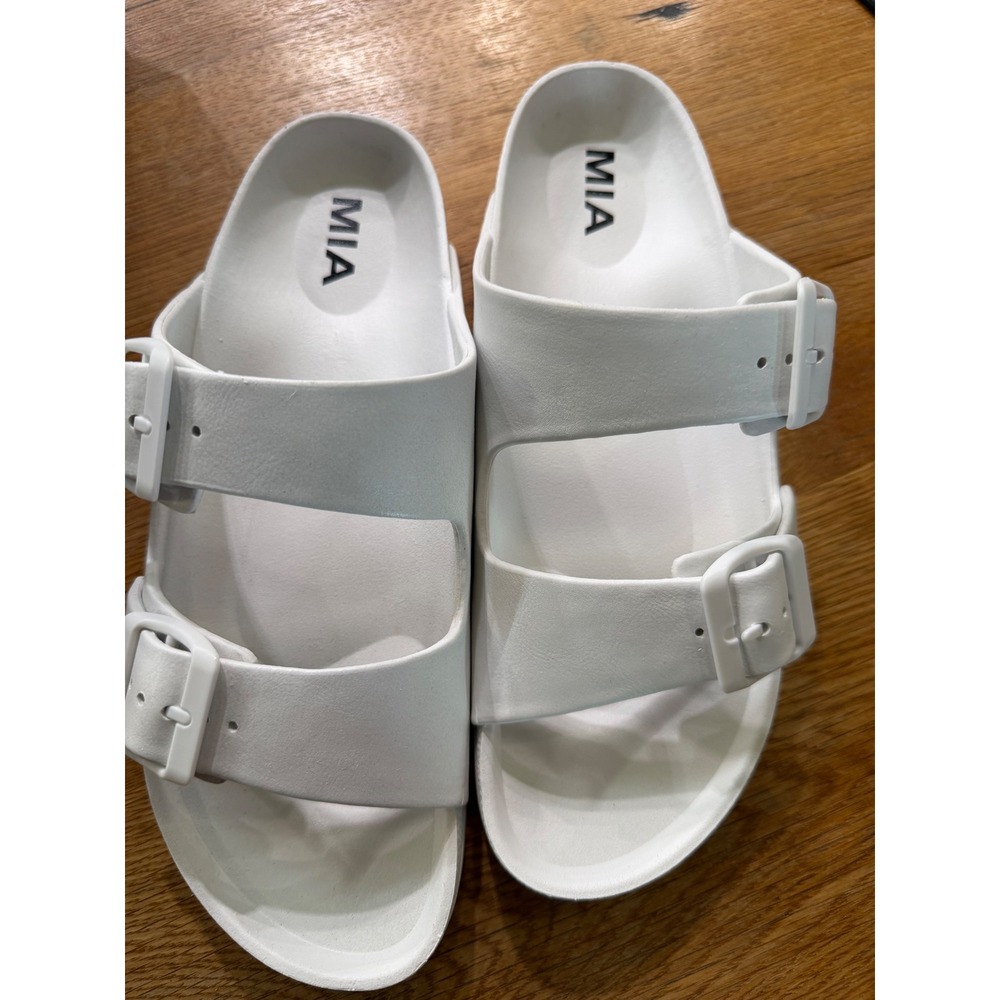 MIA White EVA Double Strap Buckle Slide Sandals Women Size 8